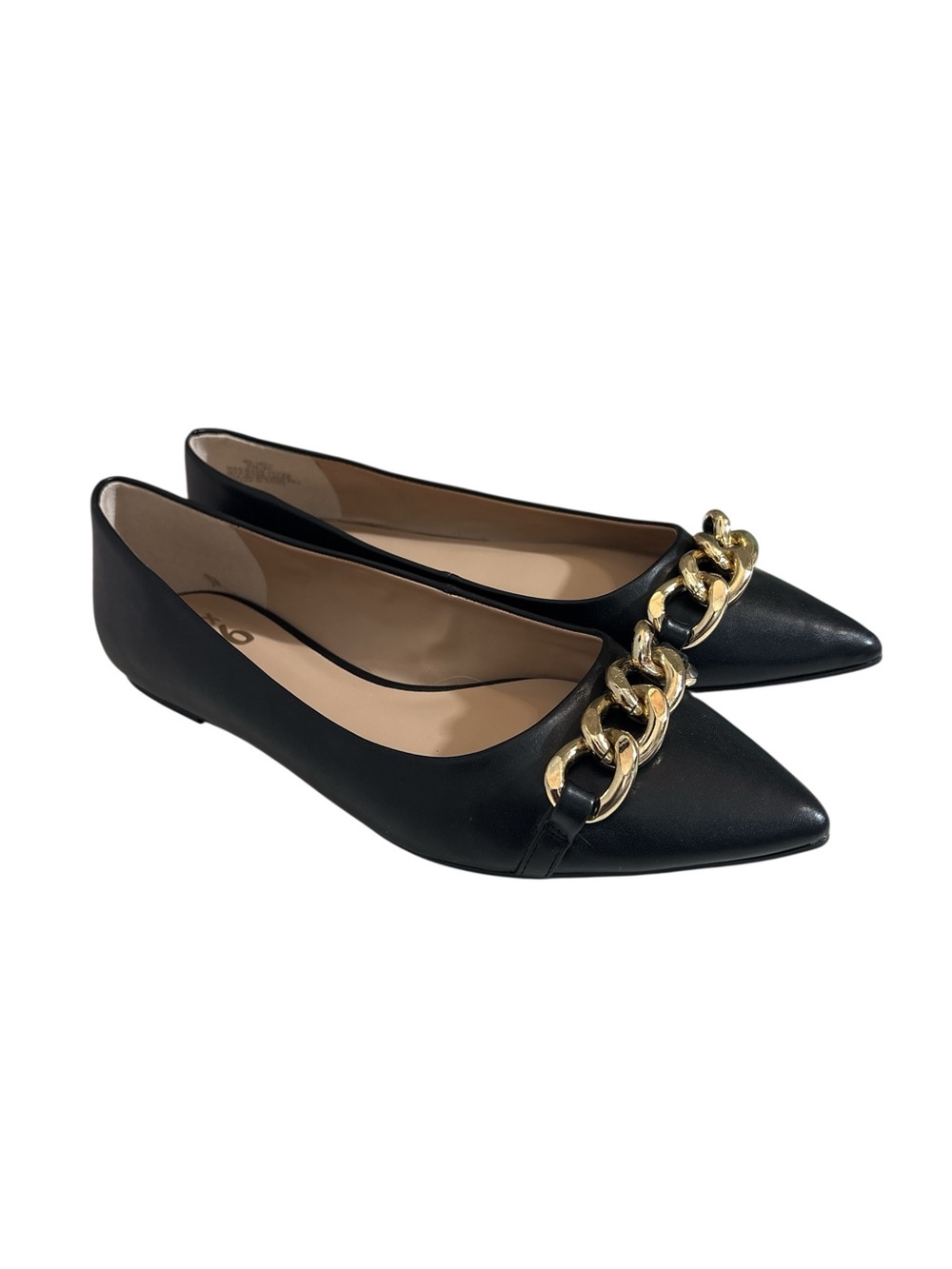 Mix No. 6 Black Incil Gold Chain Pointed Toe Ballet Flats Shoes Size 9